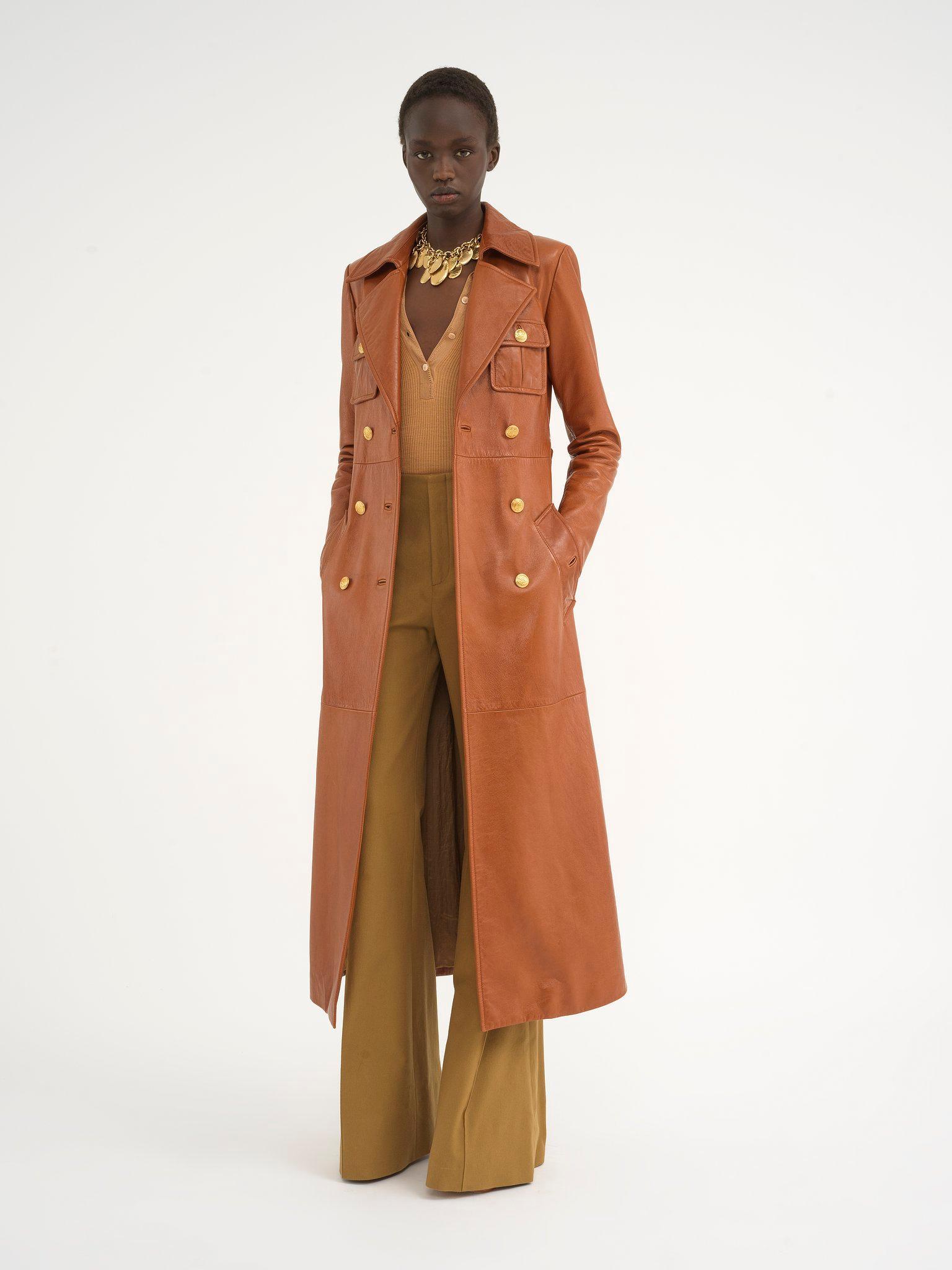 Utilitarian trench coat in soft leather Product Image