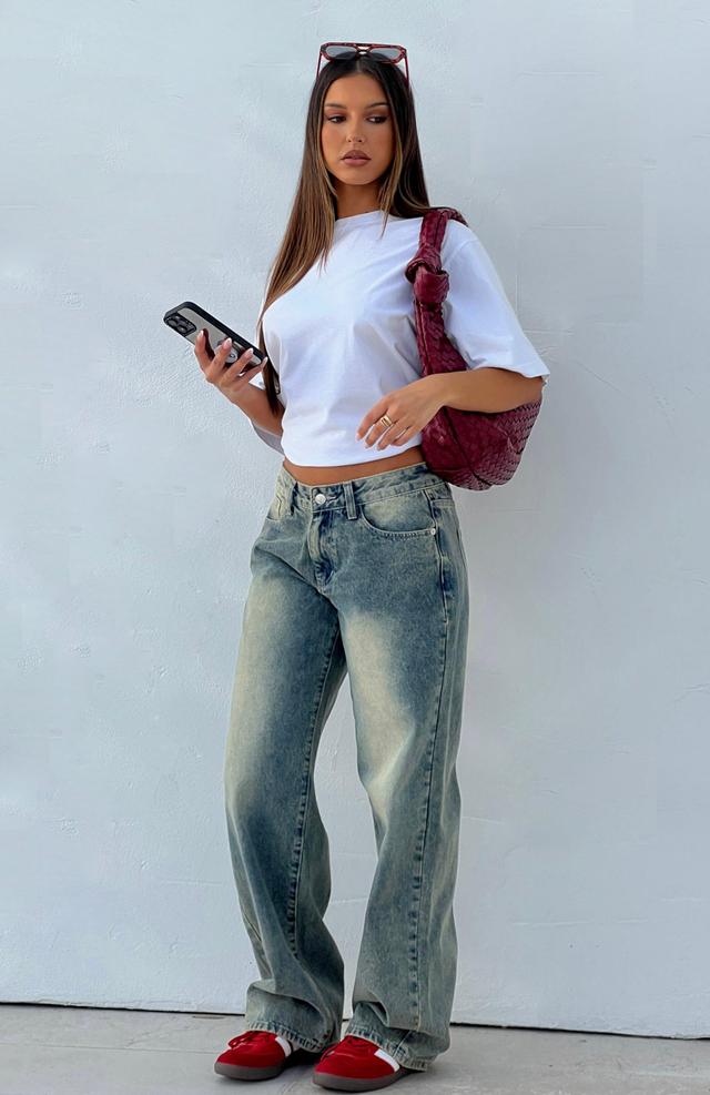 Bring The Style Low Rise Wide Leg Jeans Sand Product Image