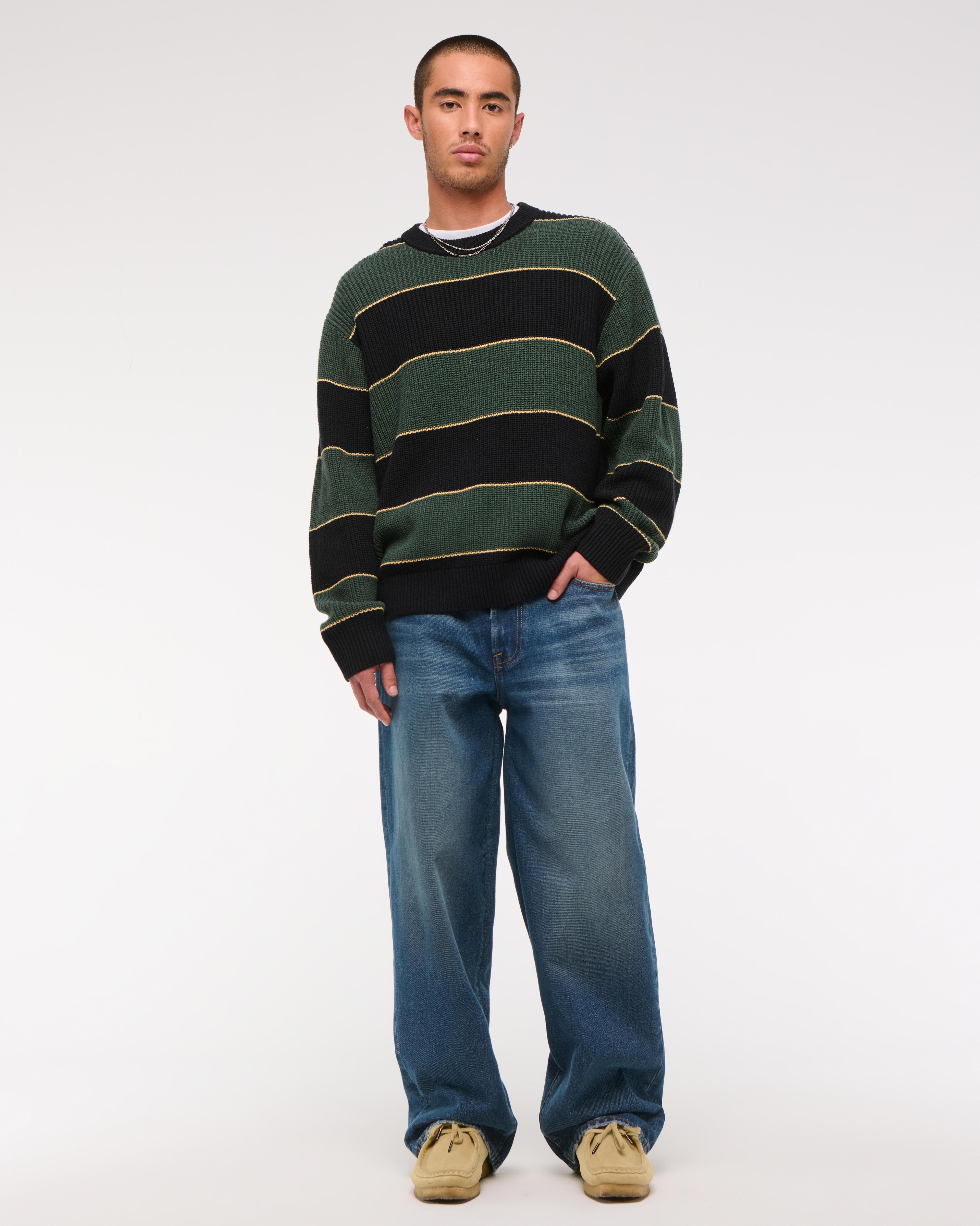 Oversized Striped Crew Sweater Product Image