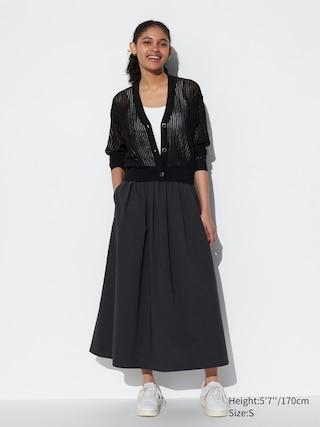 Womens Volume Long Skirt with Water-Repellent Black XS UNIQLO US Product Image