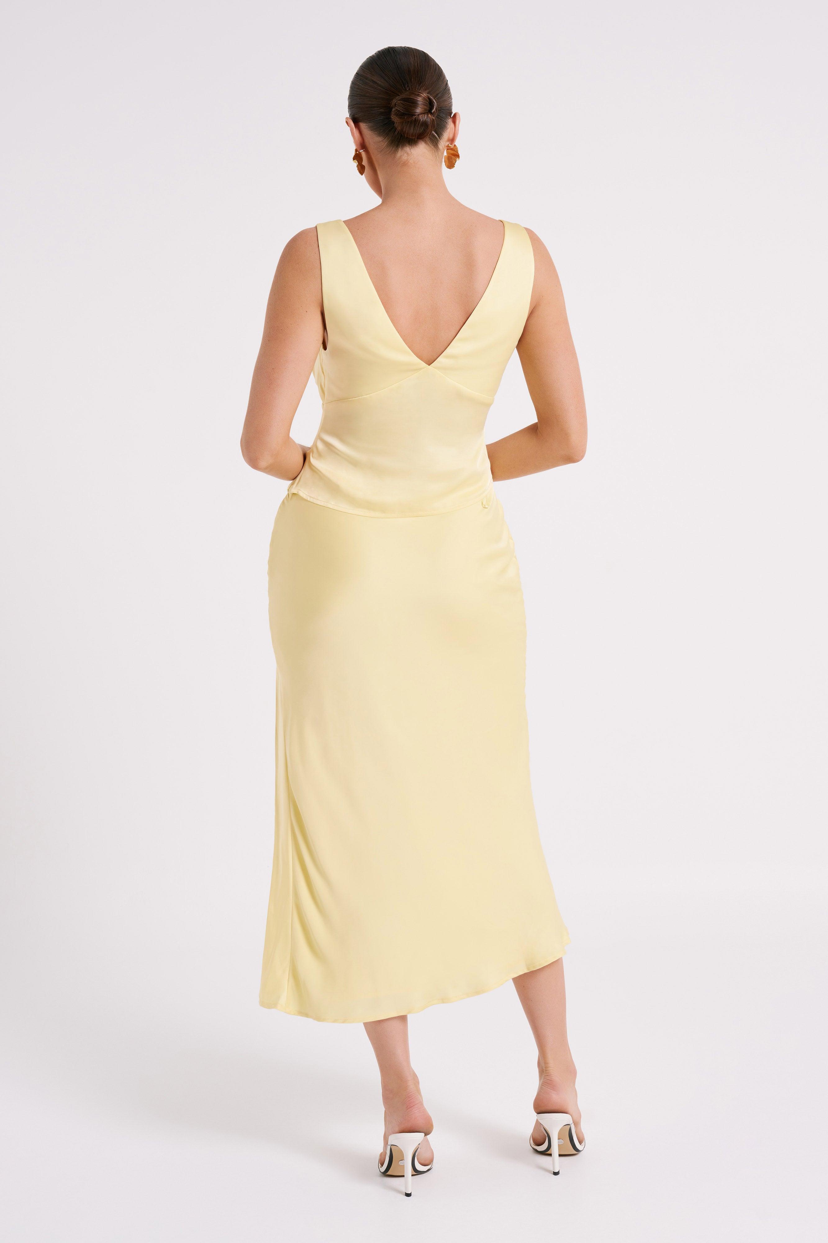 Edie Satin Midi Skirt With Tie - Yellow Product Image