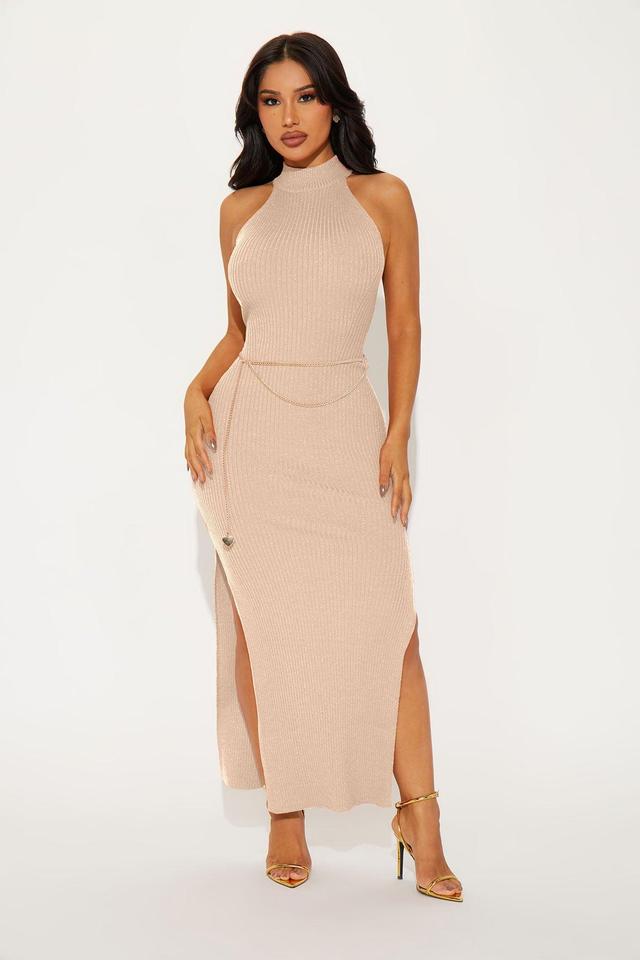 Lisa Glitter Sweater Maxi Dress - Taupe Product Image