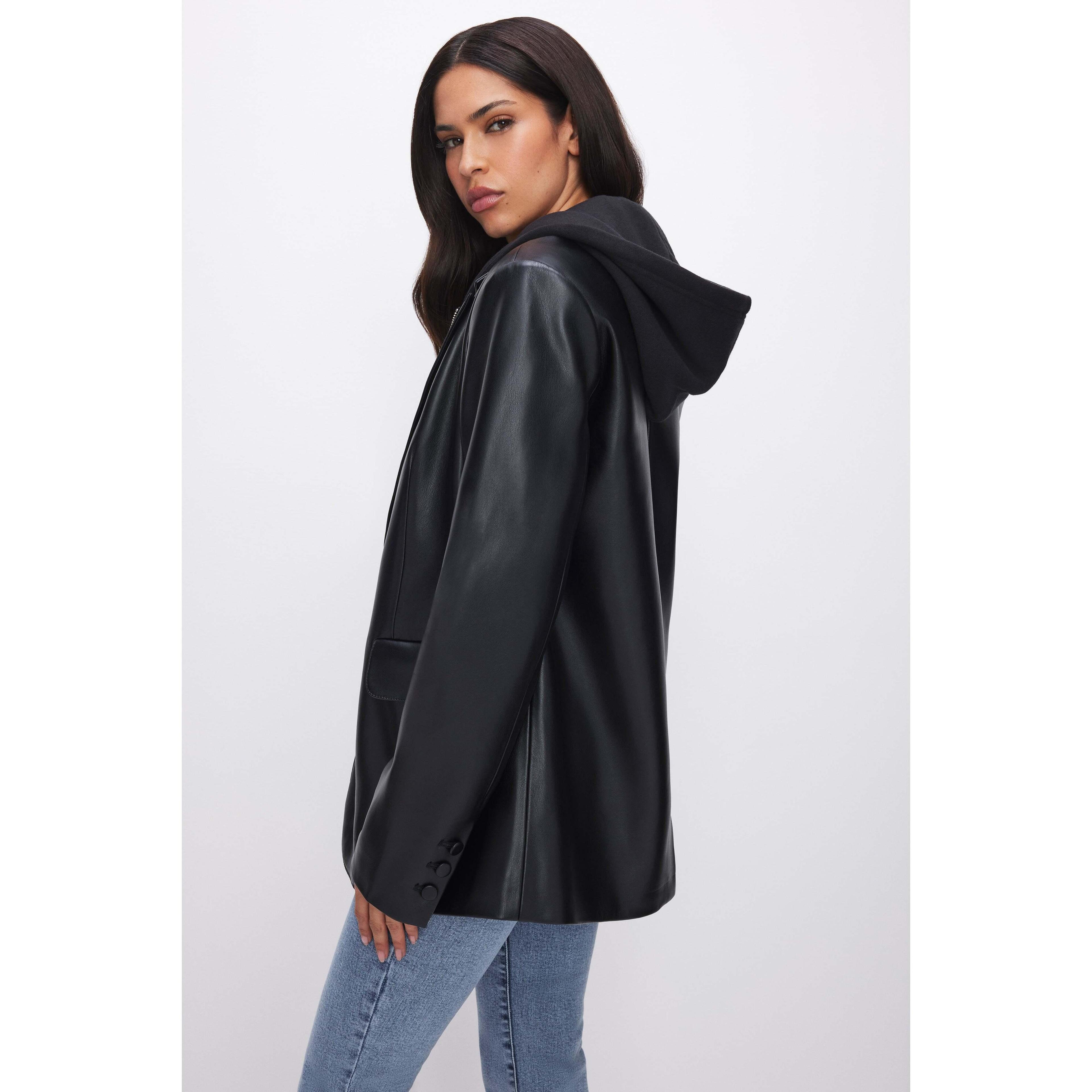 Womens Vegan Leather Blazer | Black, Size XS | Good American by Khlo Kardashian Product Image