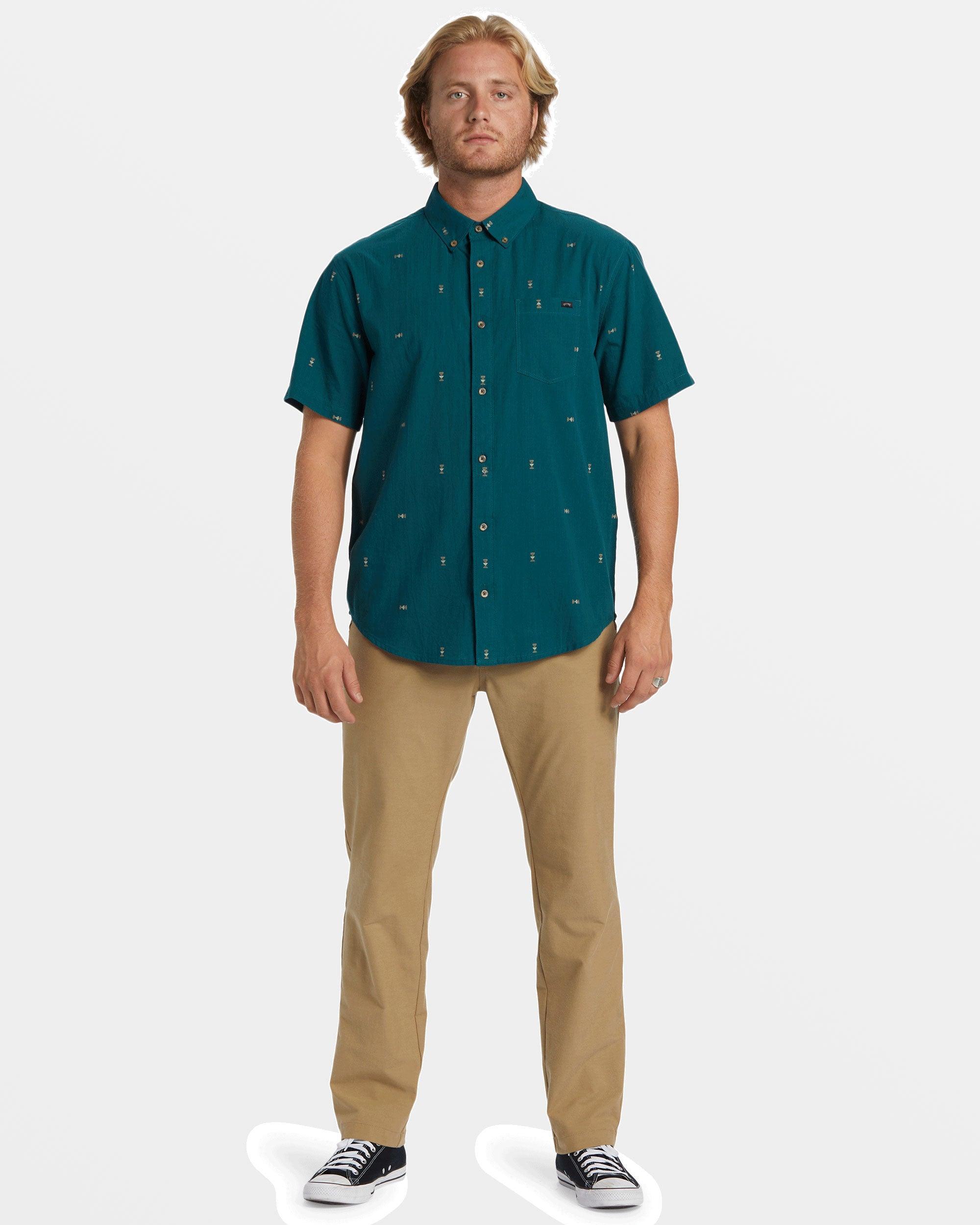 All Day Jacquard Short Sleeve Shirt - Real Teal Male Product Image