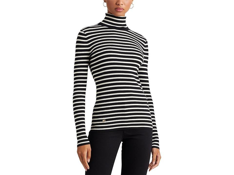 Lauren Ralph Lauren Striped Cotton-Blend Turtleneck Sweater (Polo /Mascarpone Cream) Women's Clothing Product Image