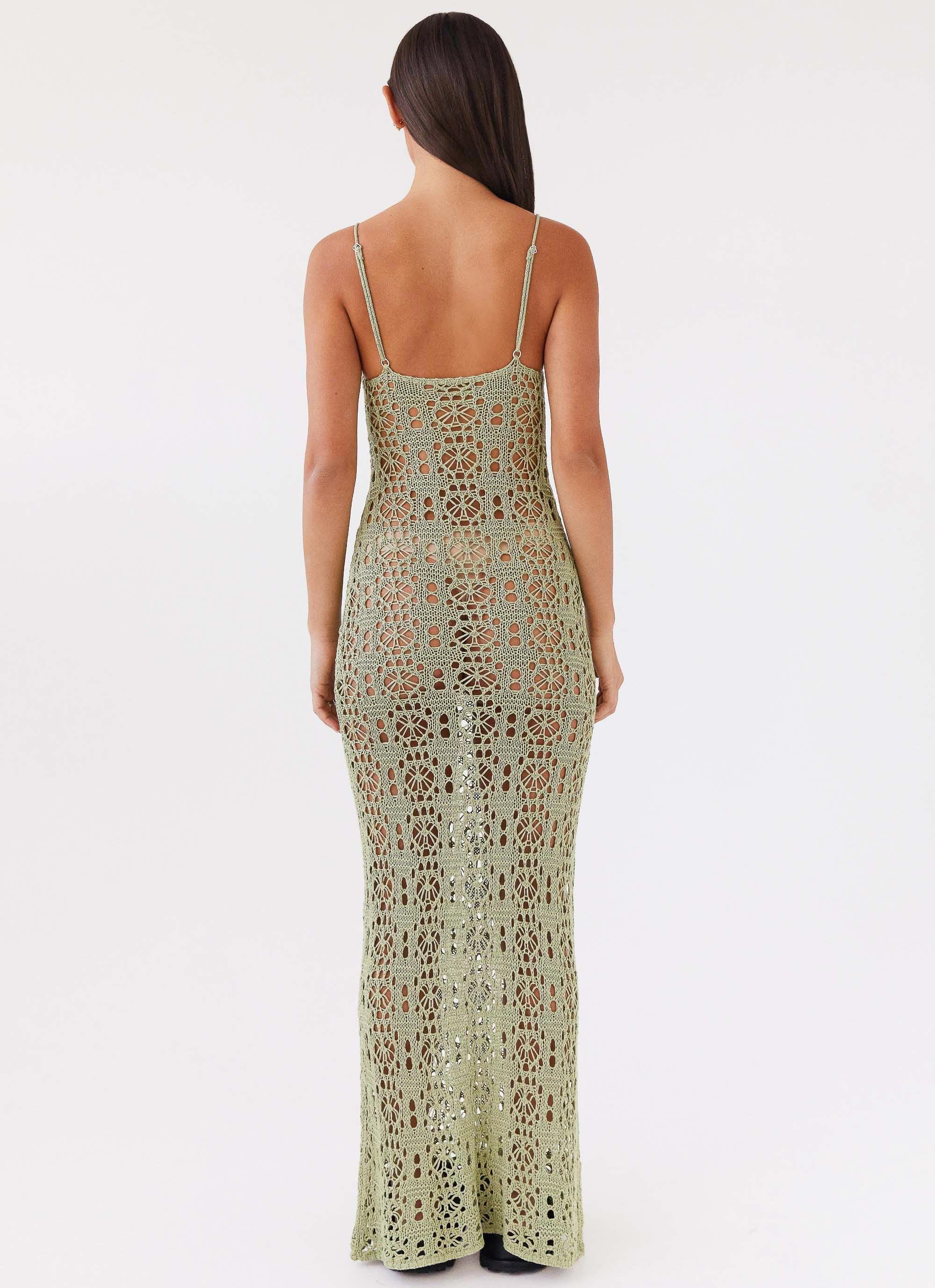 Luxora Crochet Maxi Cami Dress - Light Olive Product Image