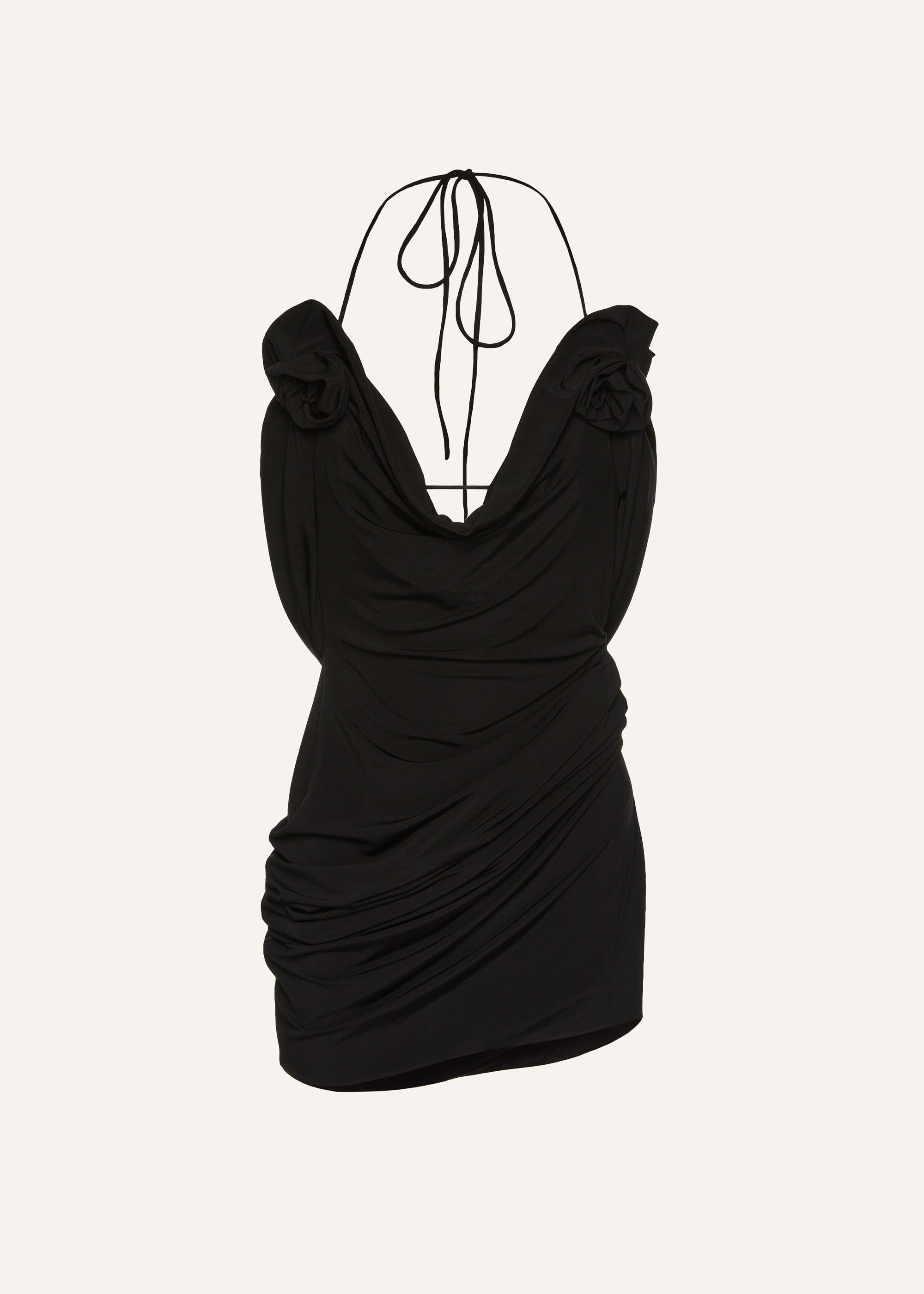 Draped cowl neck midi dress in black Product Image