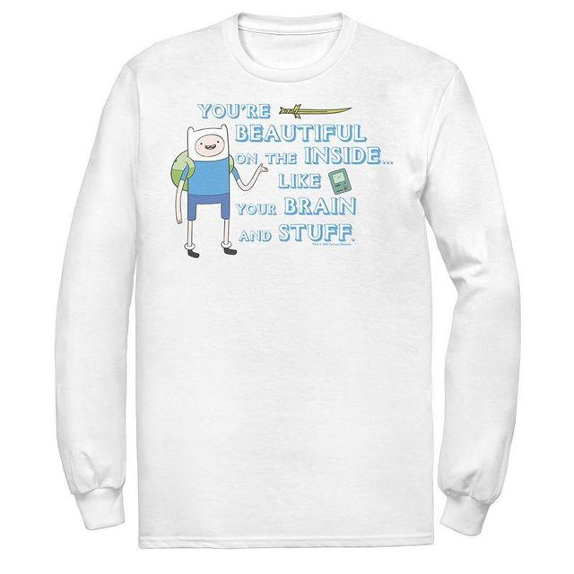 Mens Adventure Time Finn Youre Beautiful On The Inside Portrait Long Sleeve Tee White Product Image