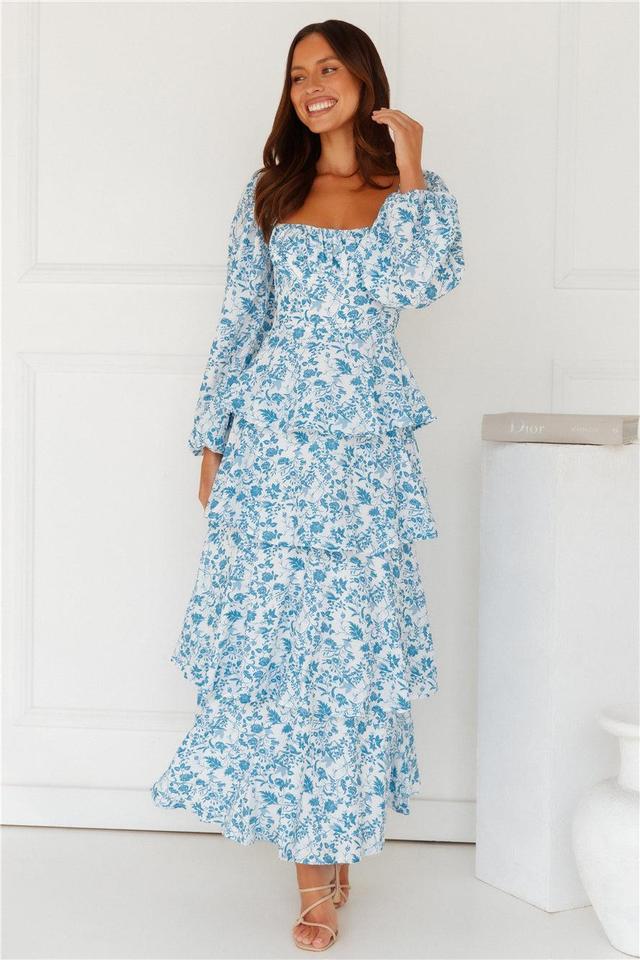 Pick Of The Day Long Sleeve Maxi Dress Blue Product Image