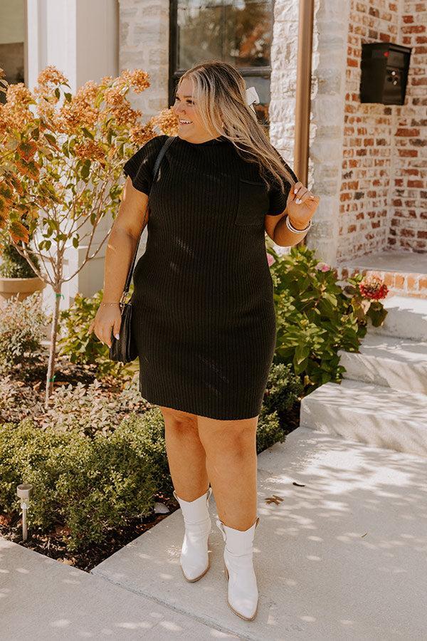 Autumn Crisp Ribbed Sweater Dress in Black Curves Product Image