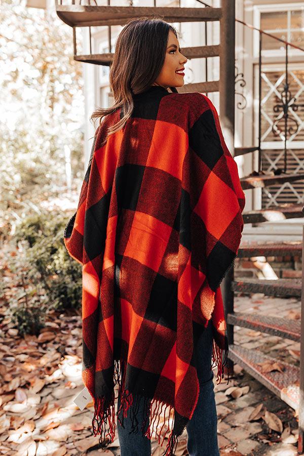 Caramel Kisses Buffalo Check Poncho In Red Product Image