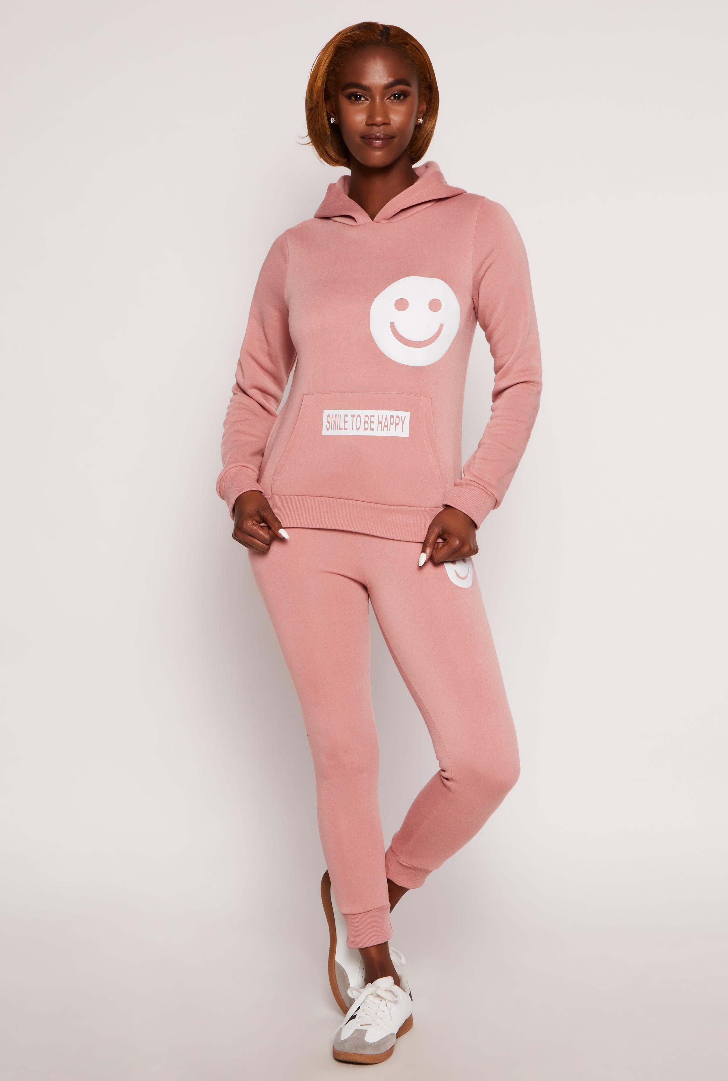 Womens Fleece Smiley Graphic Drawstring Joggers Product Image