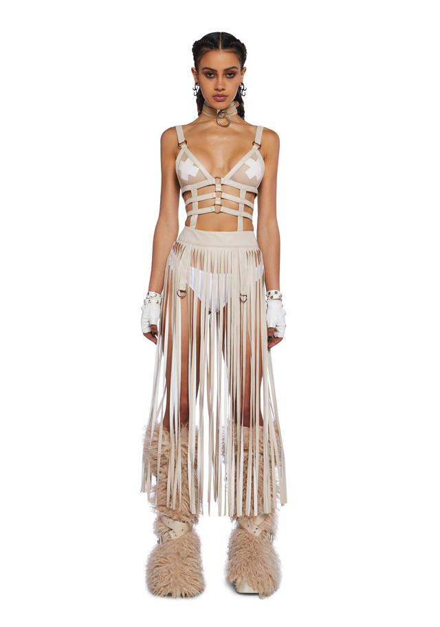 Club Exx Burning Man Festival Fringe Harness Midi Dress Burning Man- Sand Product Image