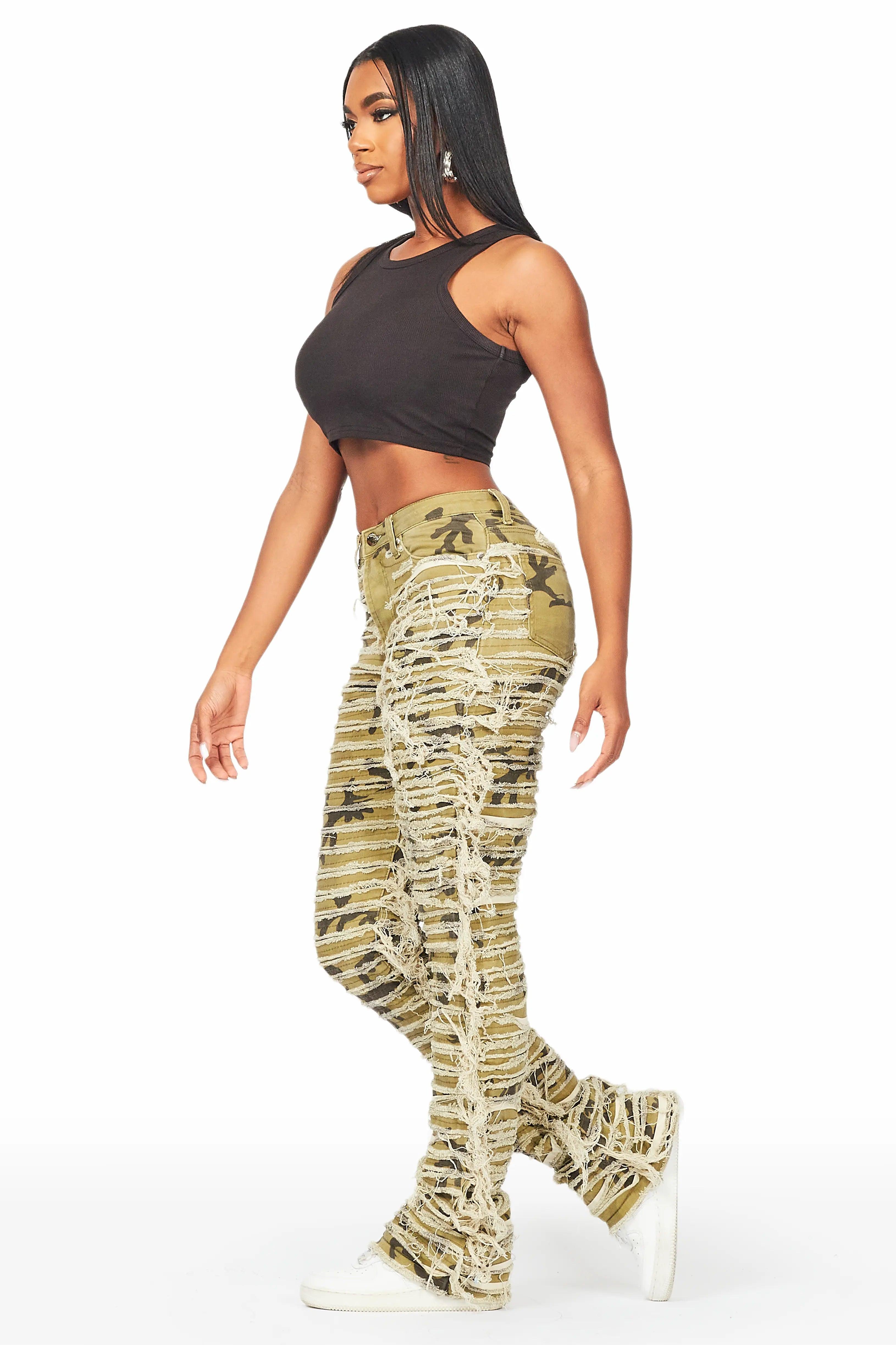 Melany Olive Stacked Flared Jean Female Product Image