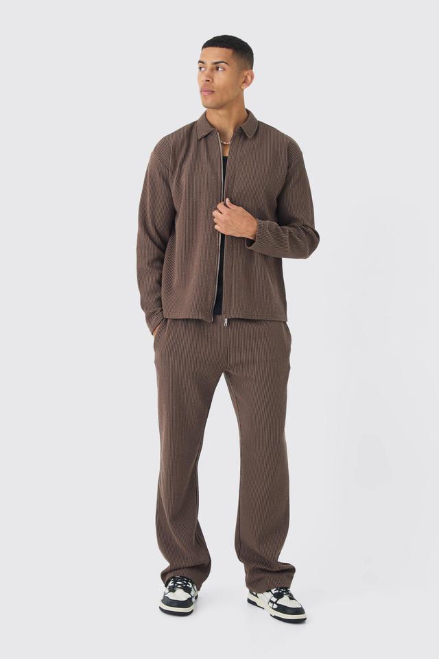 Oversized Two-tone Zip Ribbed Jersey Shirt & Straight Sweatpants Set | boohooMAN USA Product Image