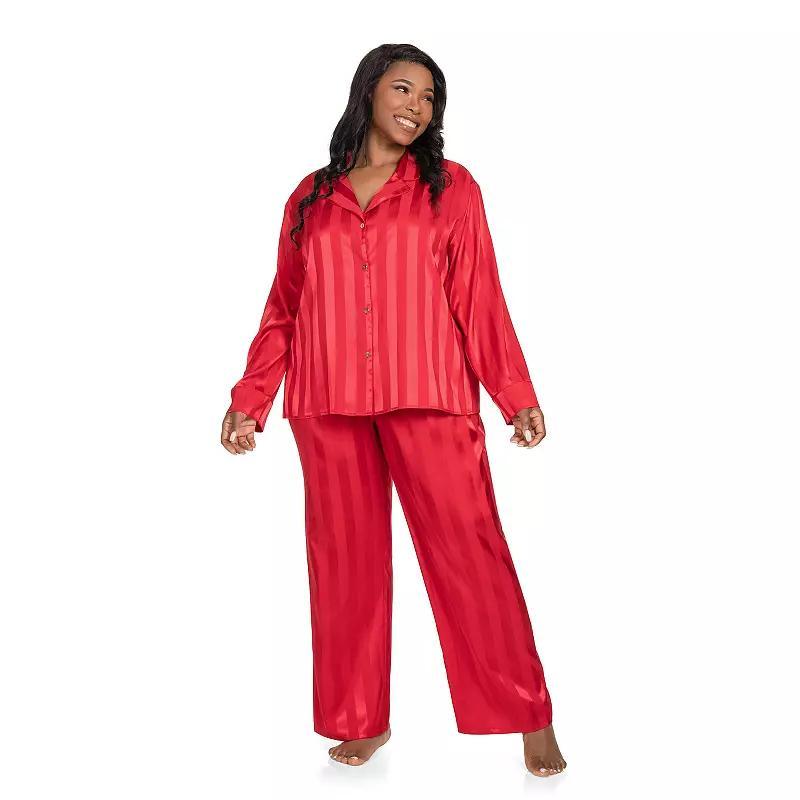 Plus Size Lilac+London Satin Notch Collar Pajama Top & Pajama Bottoms Set, Womens Product Image