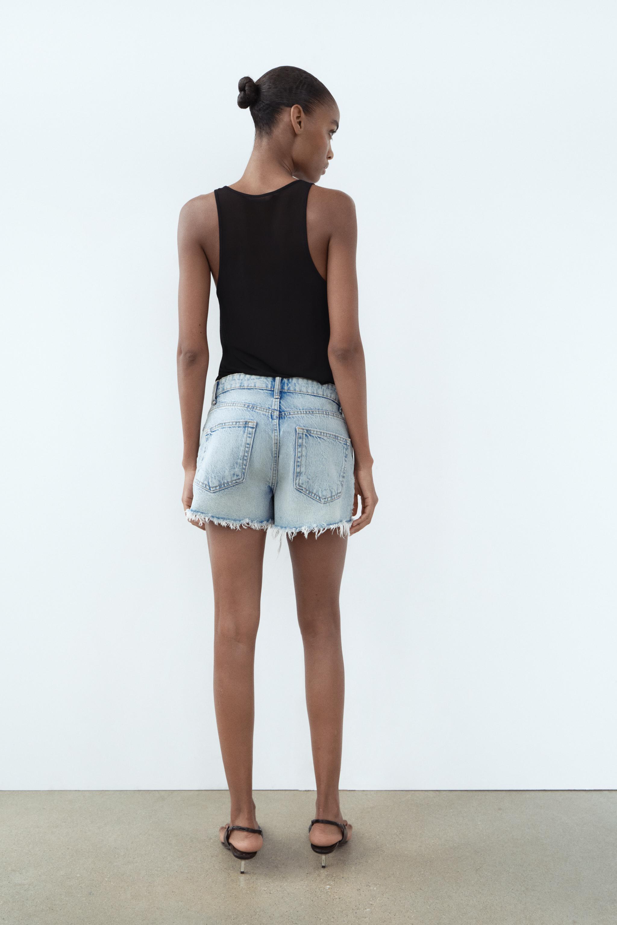 HIGH WAIST RIPPED TRF DENIM SHORTS Product Image