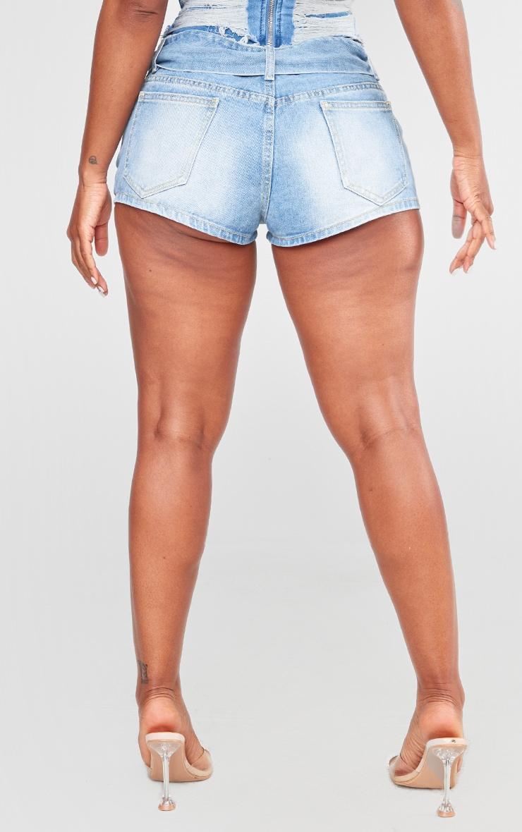 Shape Light Blue Denim Belted Low Rise Shorts Product Image