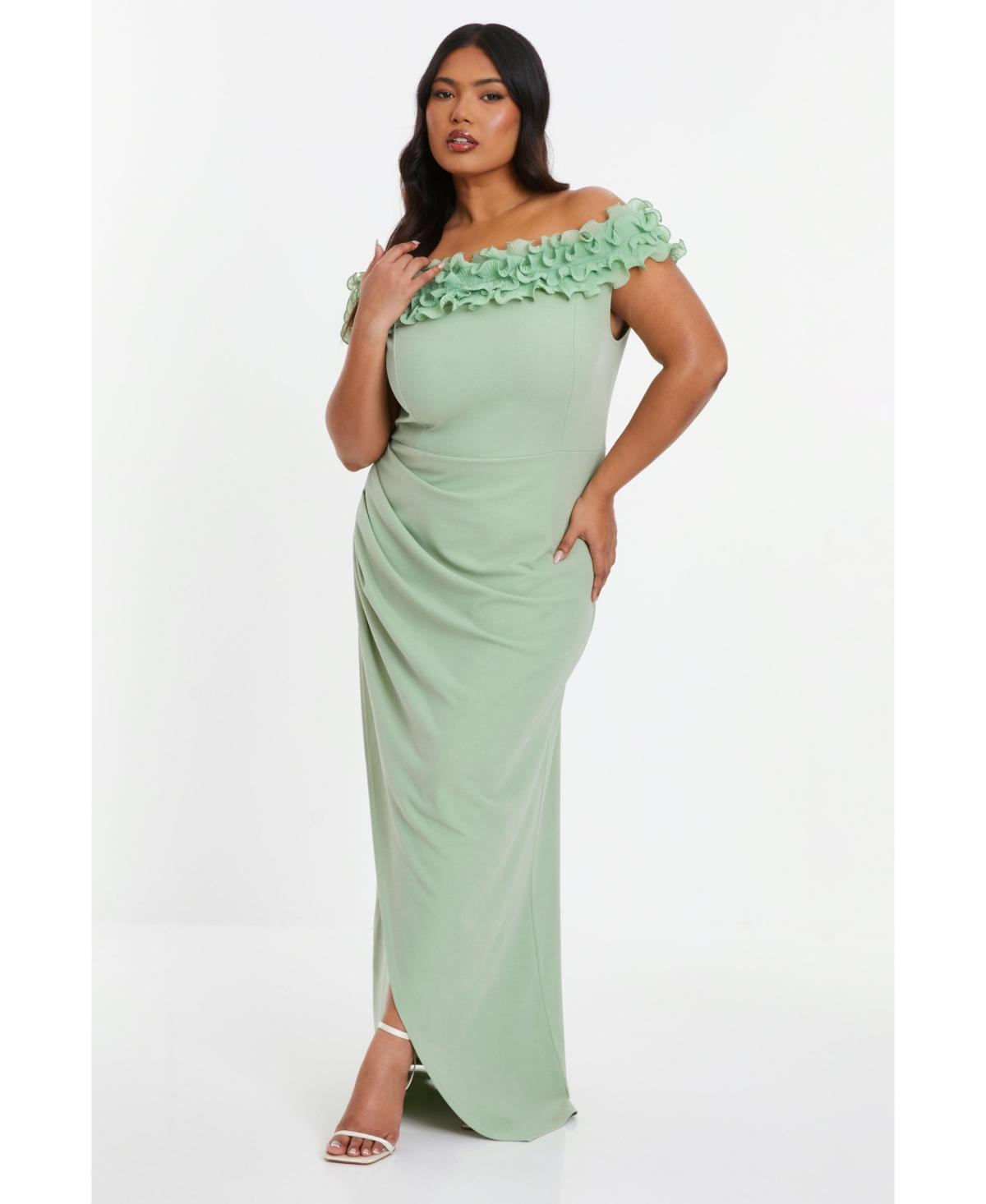 Quiz Womens Ruffle Bardot Ruched Maxi Dress product image