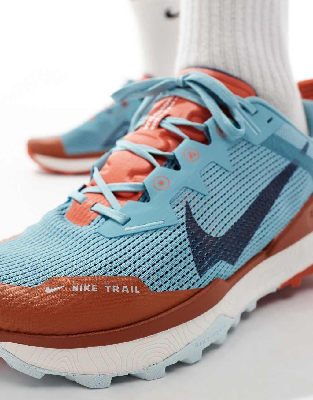 Nike Running React Wildhorse 8 sneakers in light blue and orange Product Image