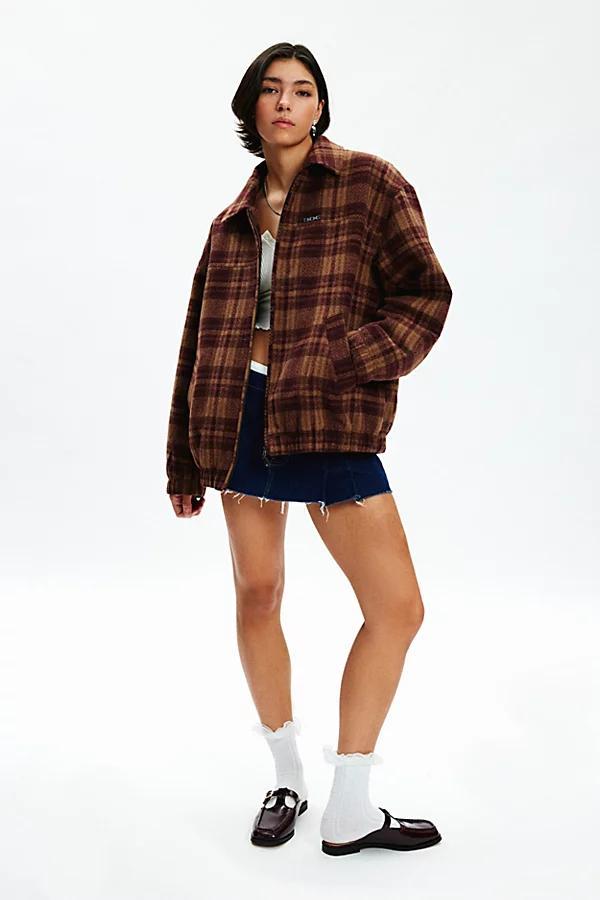 BDG Harrington Check Plaid Fleece Shirt Jacket Top Womens at Urban Outfitters Product Image