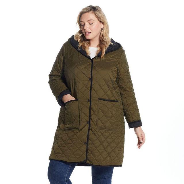 Plus Size Weathercast Quilted Reversible Duffle Jacket, Womens Black Product Image