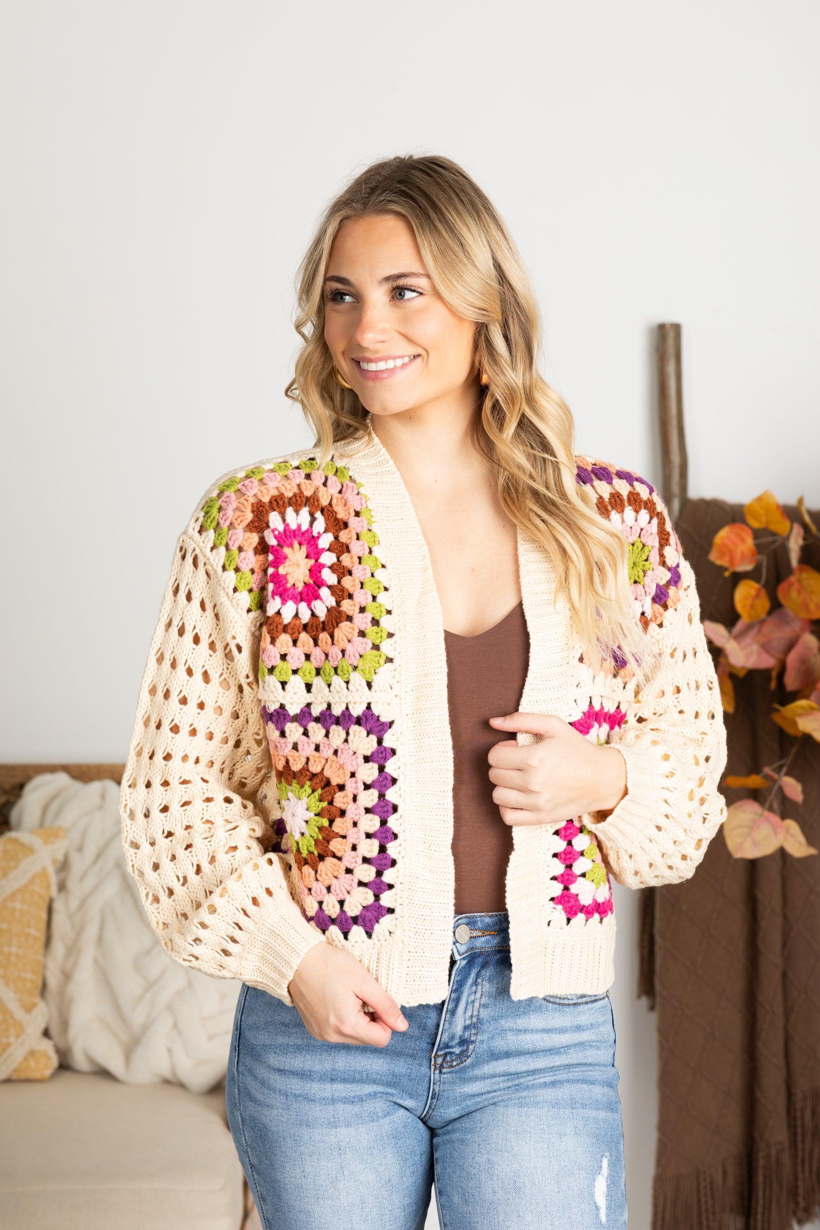 Dark Cream Crochet Cardigan Product Image