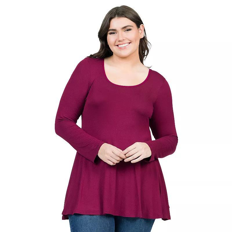 Plus Size 24Seven Comfort Apparel Poised Long Sleeve Swing Tunic Top, Womens Purple Product Image