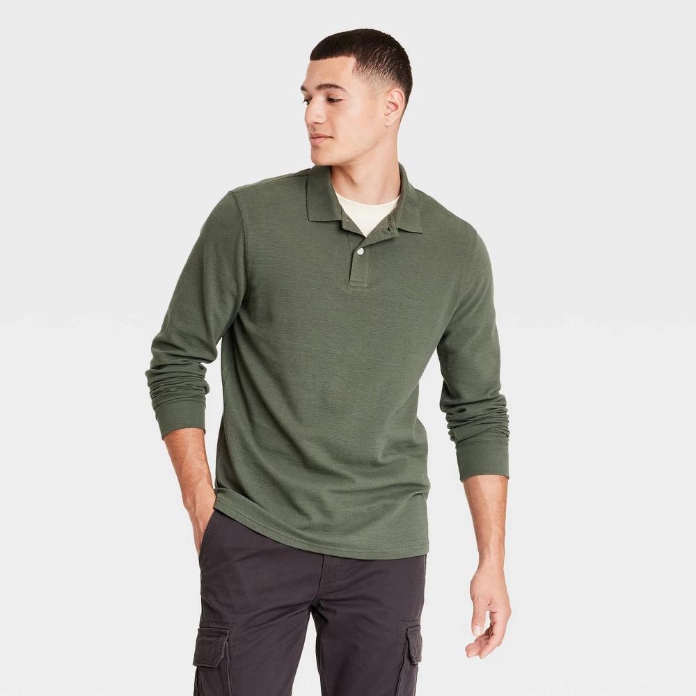 Mens Long Sleeve Polo Shirt - Goodfellow & Co Olive M Product Image