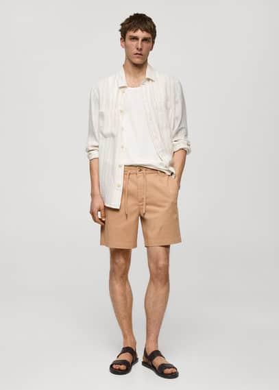 Mango Mens Drawstring Detail Cotton Shorts Product Image