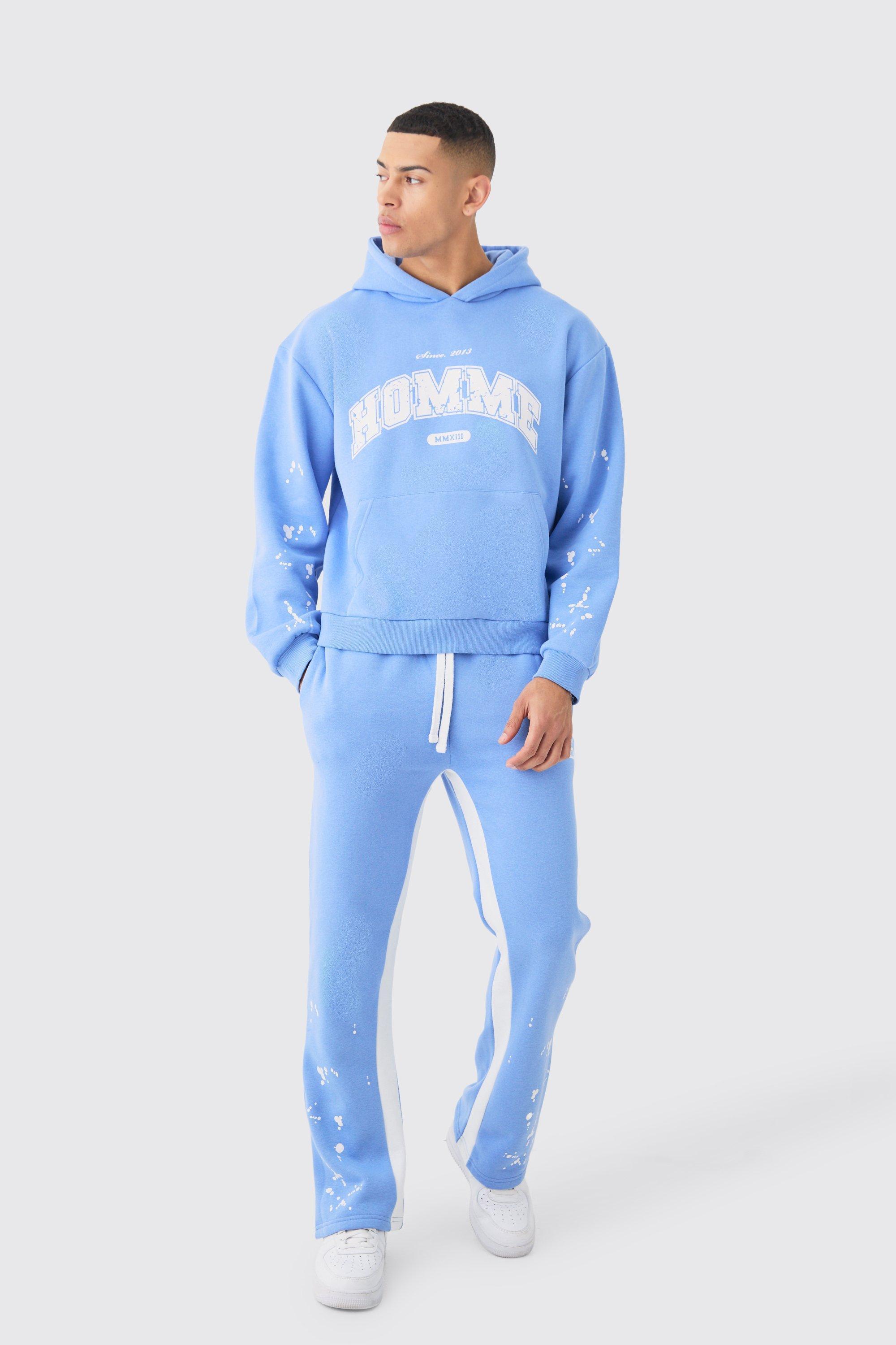 Oversized Boxy Paint Splatter Homme Gusset Tracksuit | boohooMAN USA Product Image