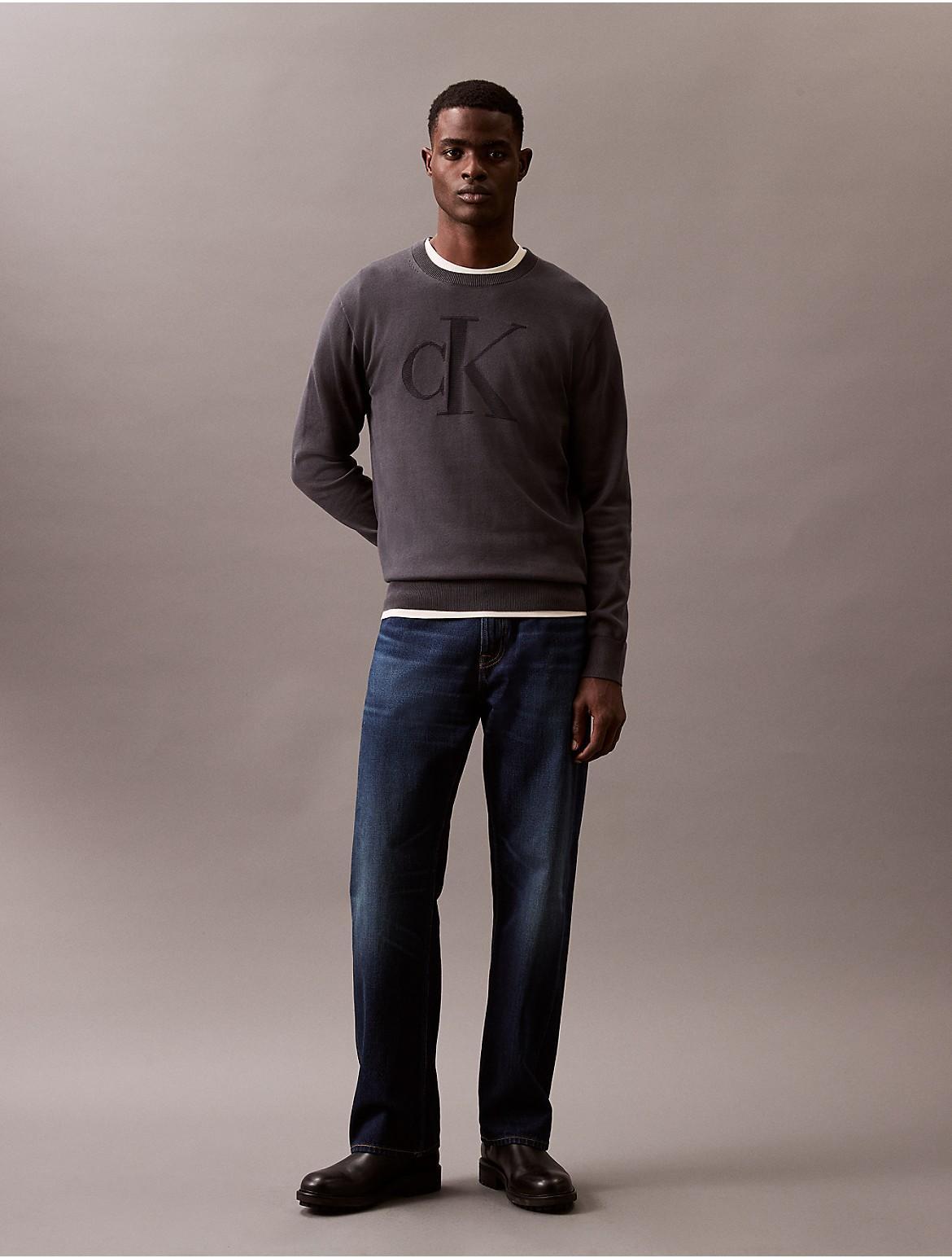 Calvin Klein Mens Smooth Cotton Monogram Logo Sweater - Grey - S Product Image