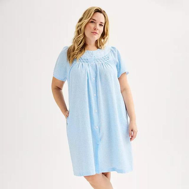 Plus Size Miss Elaine Essentials Seersucker Short Snap Robe, Womens Product Image