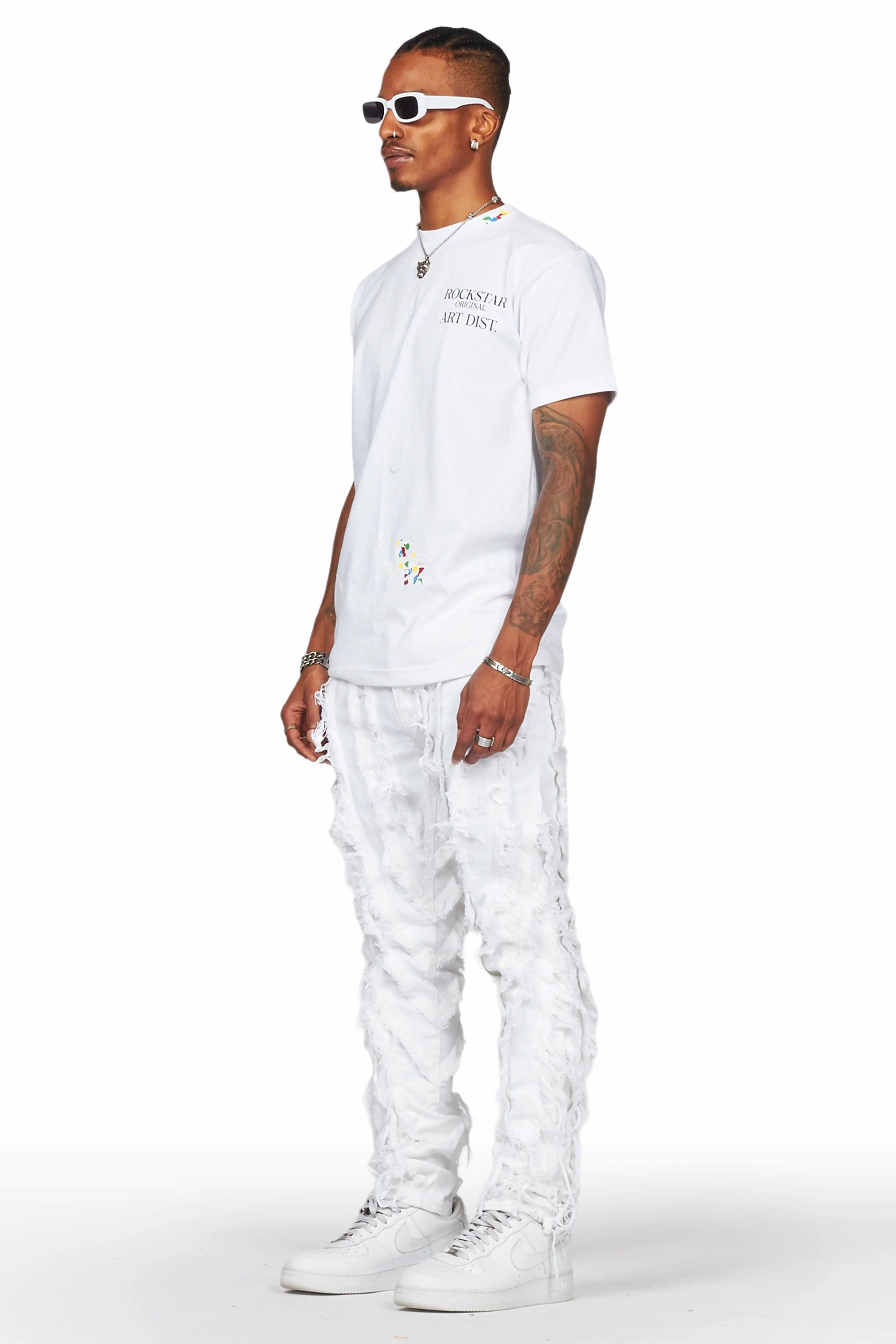 Achilles White Raw Edge Skinny Fit Jean Male Product Image