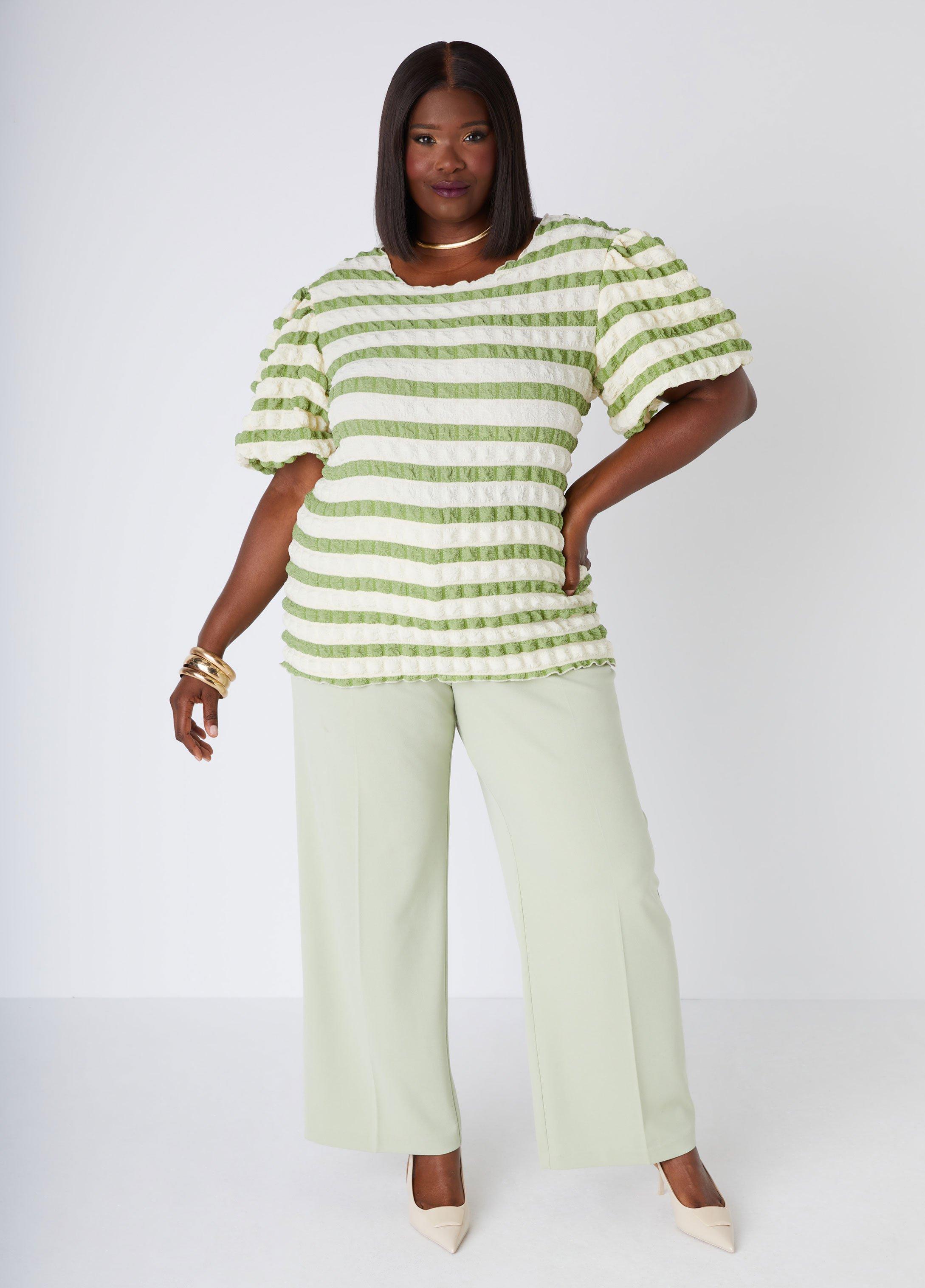 Plus Size Striped Puff Effect Top Ashley Stewart Product Image