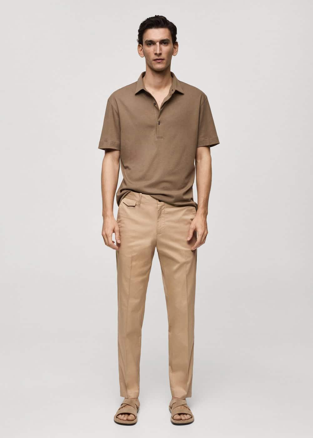 MANGO MAN - Regular fit structure cotton trousers beigeMen Product Image