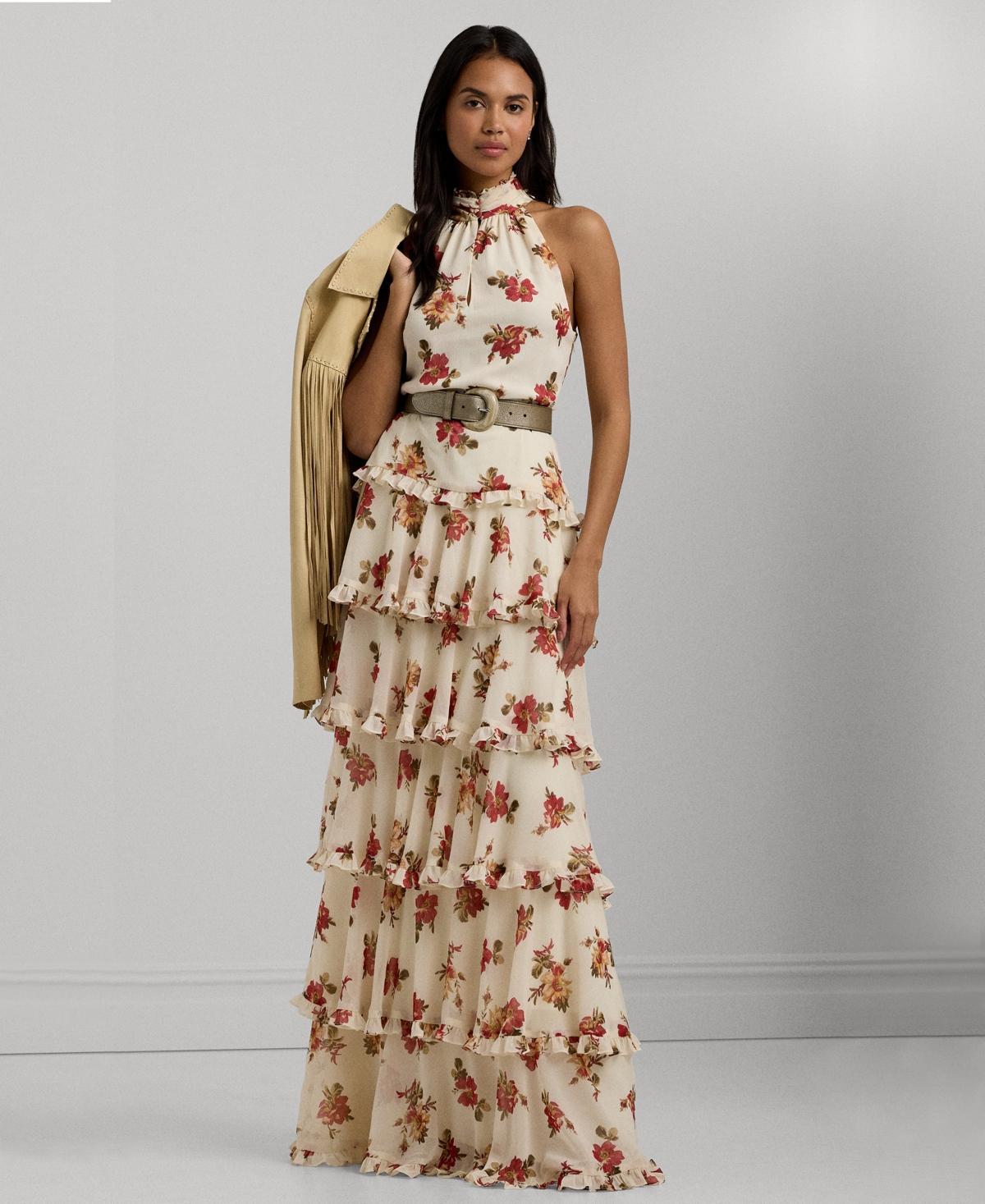 Lauren Ralph Lauren Womens Tiered Ruffled Floral Gown Product Image