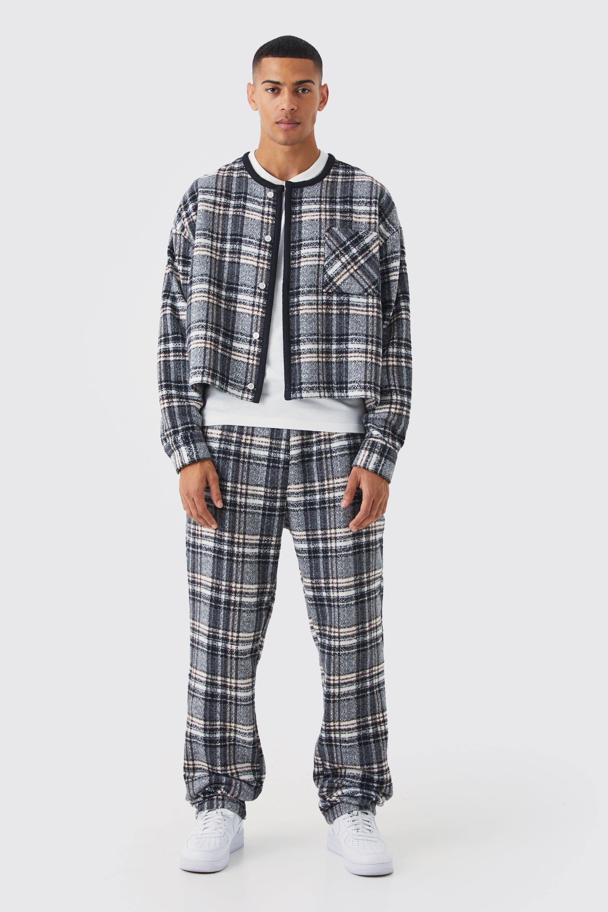 Brushed Check Boxy Bomber Jacket & Straight Leg Pants | boohooMAN USA Product Image