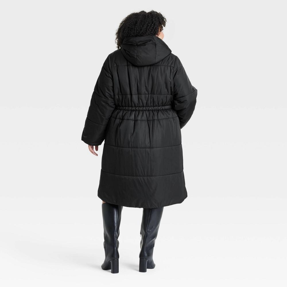 Womens Long Puffer Jacket - Ava & Viv Black 1X Product Image