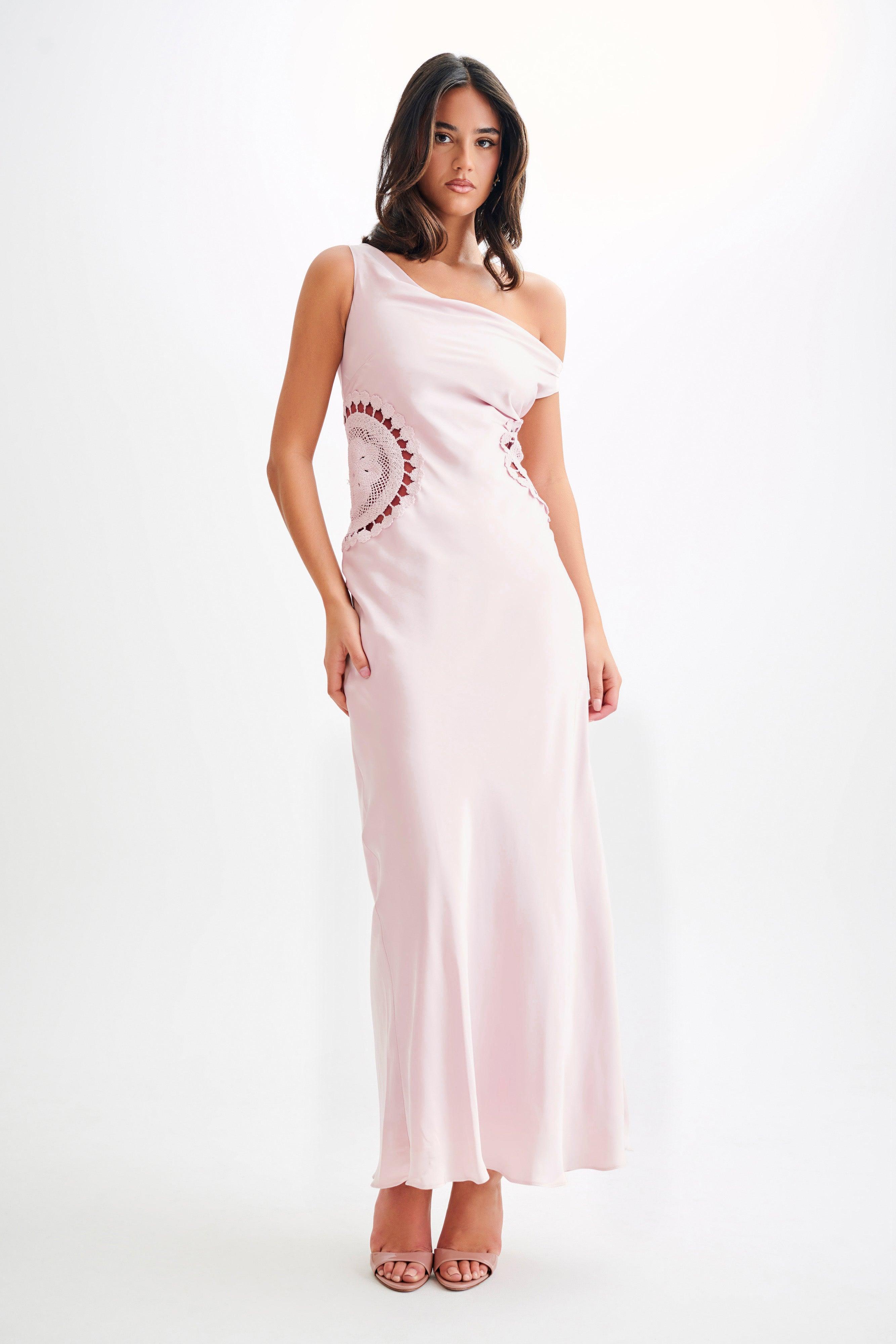 Kristina Satin Maxi Dress With Crochet - Pale Pink Product Image