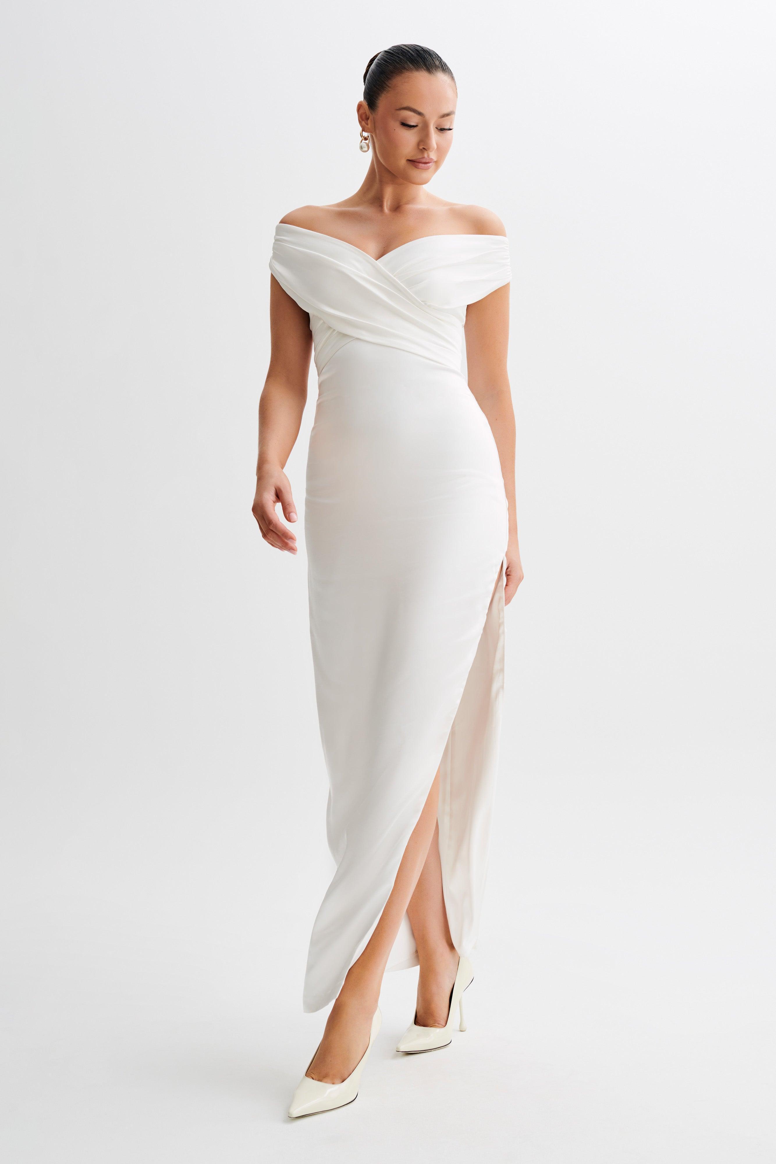 Harley Off Shoulder Satin Maxi Dress - Ivory Product Image