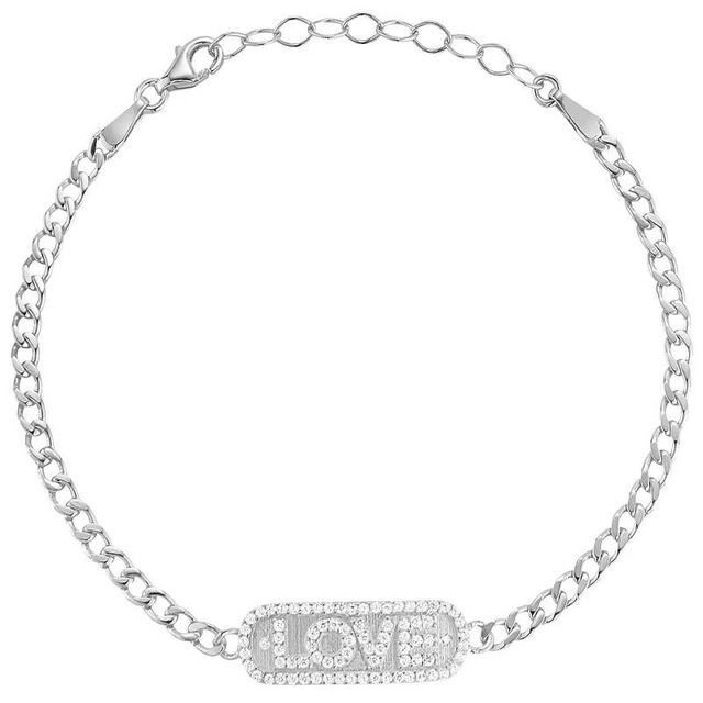 Sunkissed Sterling Cubic Zirconia LOVE Bar Bracelet, Womens Silver Tone Product Image