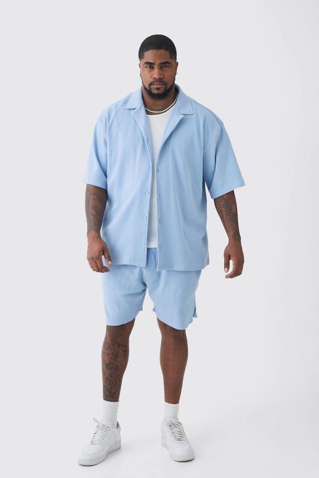 Mens Blue Plus Waffle Short Sleeve Shirt And Short Set, Blue Product Image