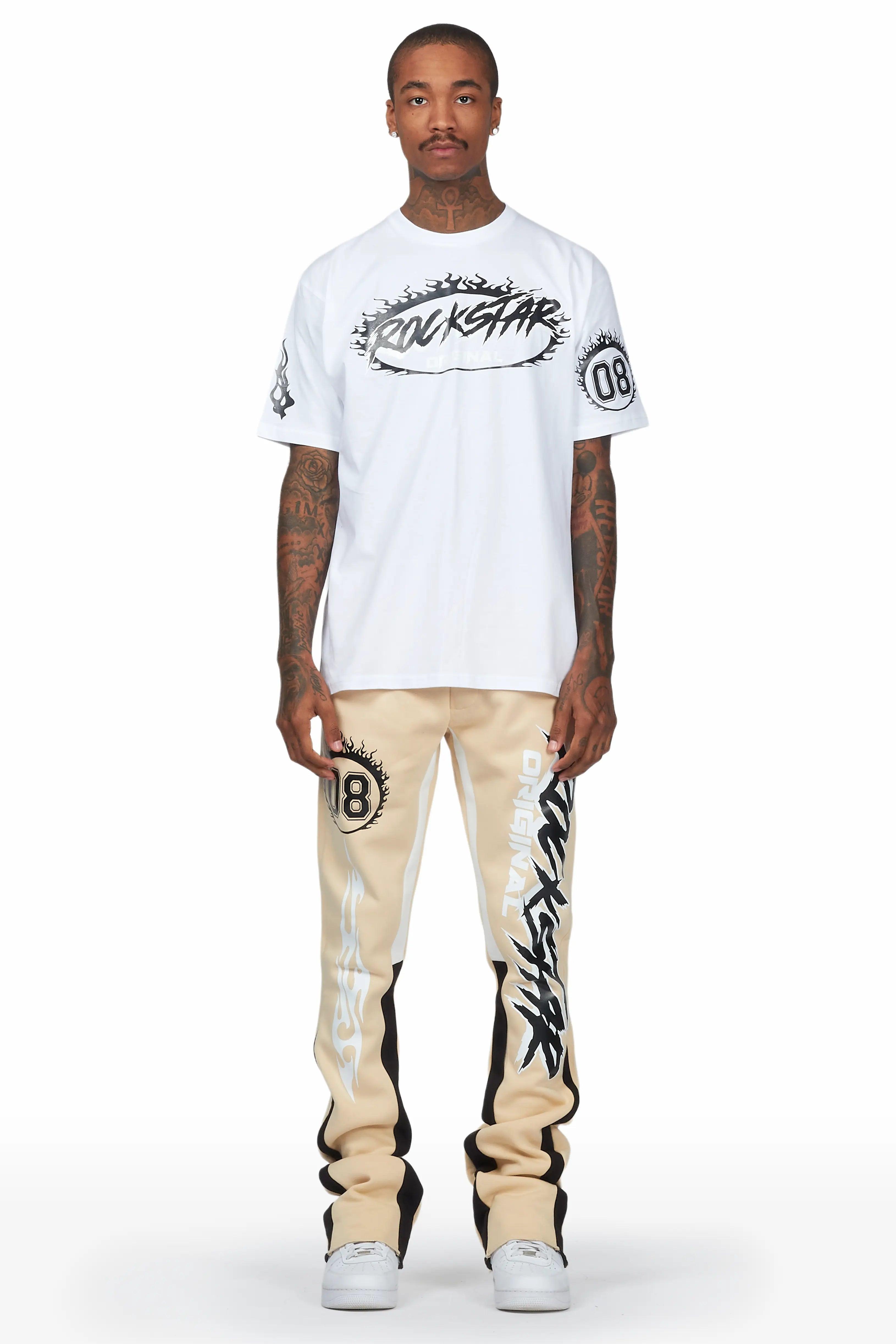 Draven White/Beige T-Shirt Stacked Flare Trackset Male Product Image