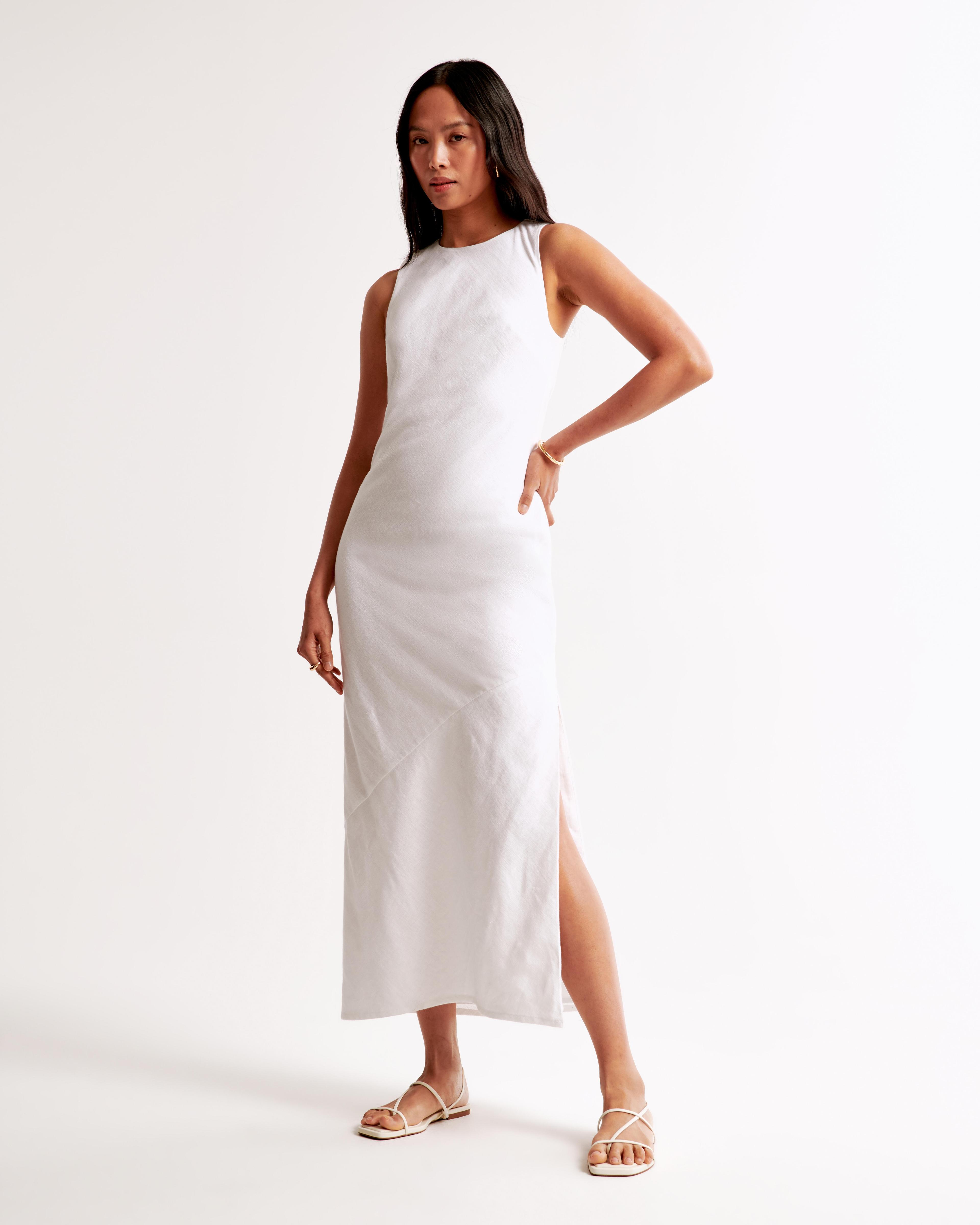 High-Neck Linen-Blend Maxi Dress Product Image