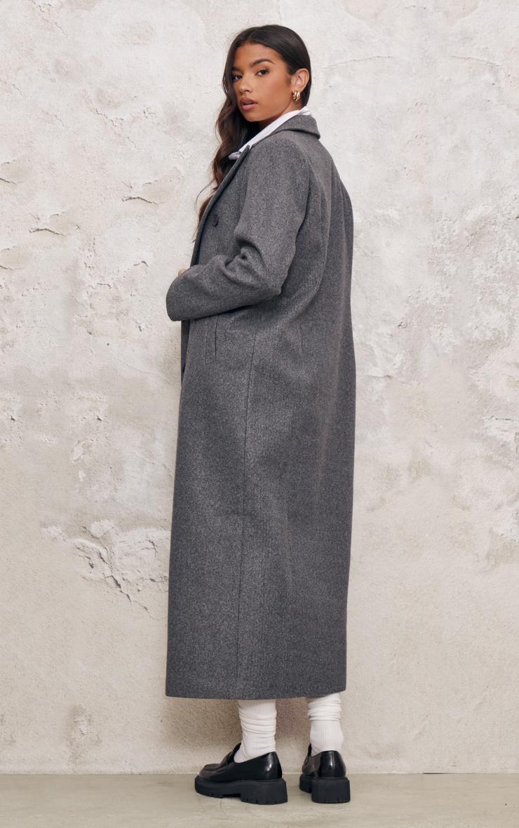 Dark Grey Wool Look Oversized Drop Shoulder Maxi Coat Product Image