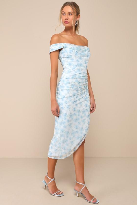 Idyllic Beauty Light Blue Floral Off-The-Shoulder Midi Dress product image