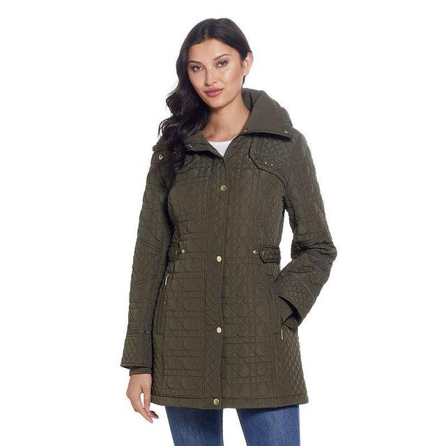 Womens Weathercast Hooded Quilted Walker Coat Dusty Green Product Image