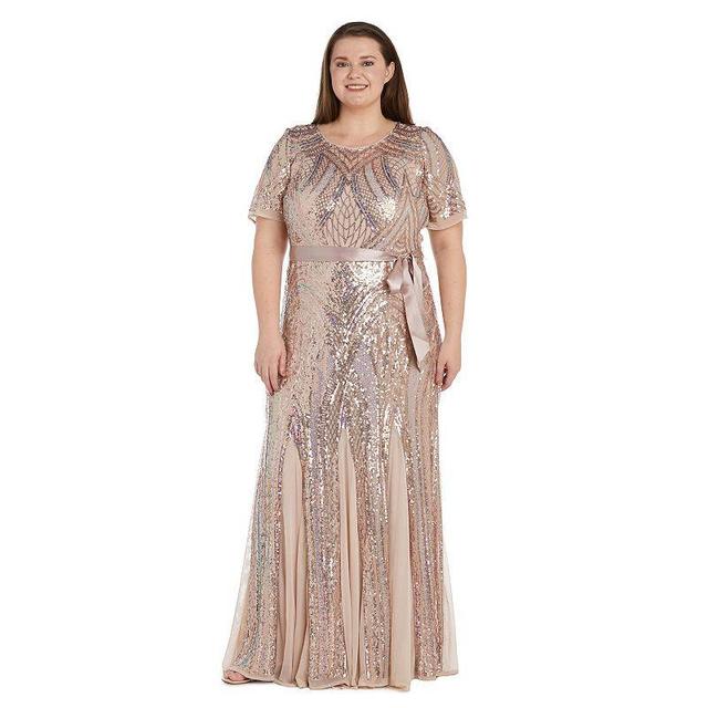 Plus Size R&M Richards Short Sleeve Sequined Maxi Dress, Womens Pink Ovrfl Product Image