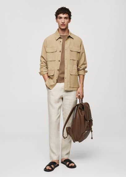 MANGO MAN - Linen overshirt with pockets medium brownMen Product Image